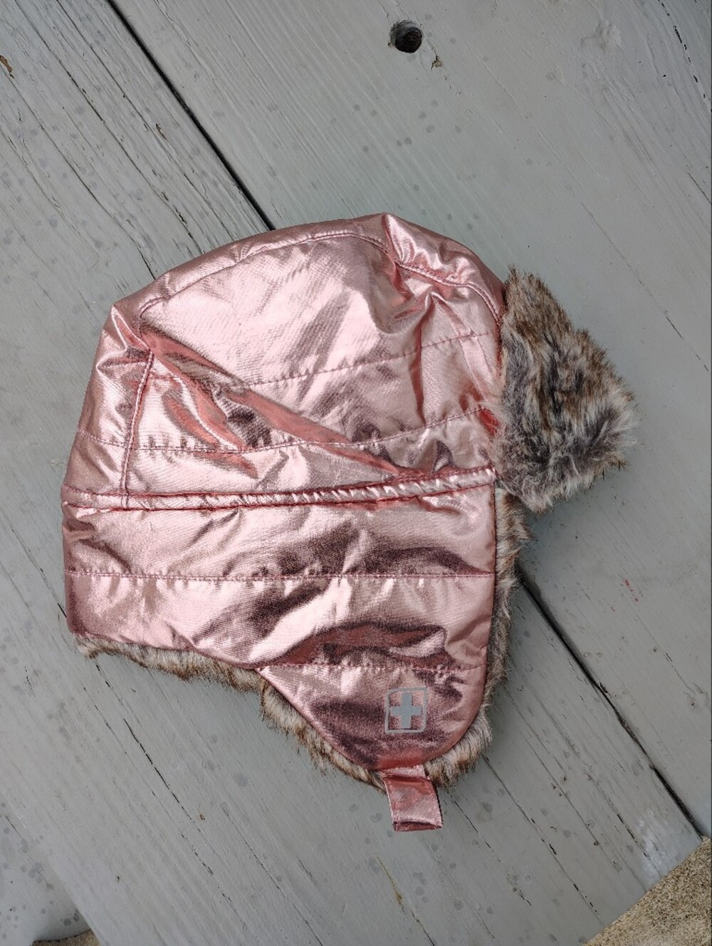 Kids Metallic Pink Faux-Fur Trapper Hat